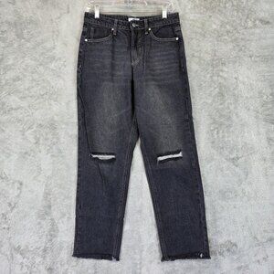 BP. Mom Jeans Womens 29 Black Charcoal High Rise Relaxed Distressed Denim